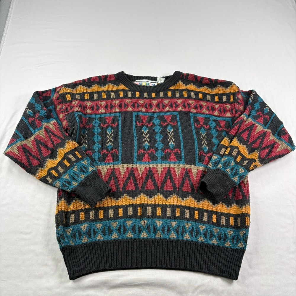 Vintage 90s Sergio Sweater Mens Medium Aztec Pullover Grandpa Knit‎ Biggie